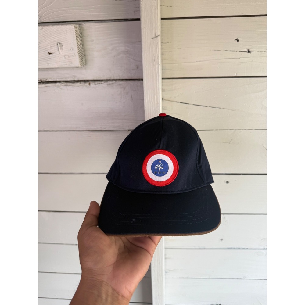 FFF French Football Federation Navy Blue Soccer Hat Leather Strapback Cap